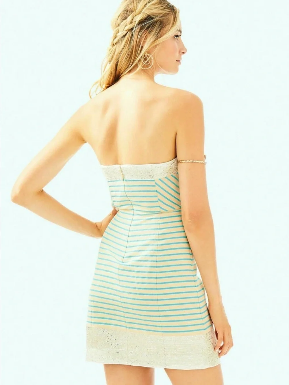 Lilly Pulitzer Remi striped silver turquoise stripe strapless dress
